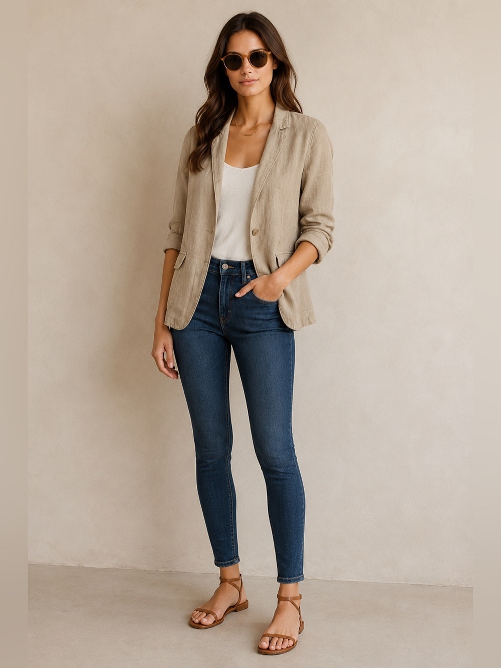 ANTHROPOLOGIE Marrakech Libby Beige Linen Blazer size S